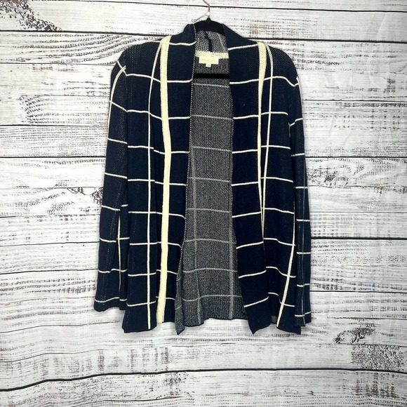 ModCloth Navy/Cream Simply Snuggly Check Windowpane Cardigan M - Picture 2 of 4